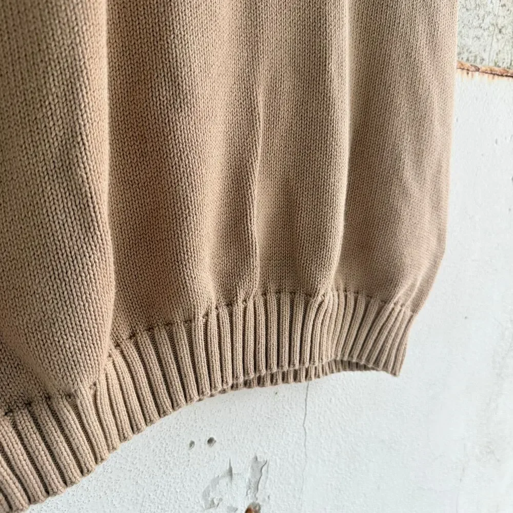 Polo Ralph Lauren Sweater Vest Vtg 90s Tan 100% Cotton Knit V Neck Hong Kong XLT